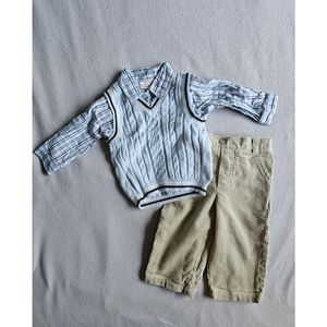 Little Bitty | 3-Piece Preppy Plaid Button Down Sweater Vest Corduroy Pants Set